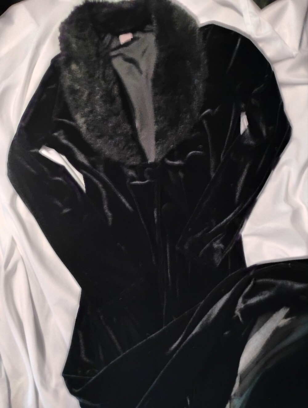 Black Velvet Full Length Dress Jacket Faux Fur Colar